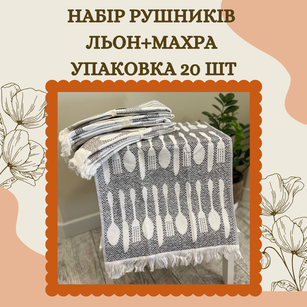 Набор полотенец для кухни махровое 50*25 см 20 шт Серый (П4К-AL-kuhnya-004) - изображение 3