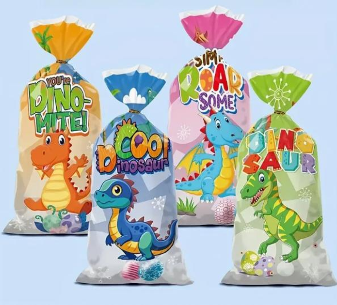 Пакеты ассорти подарочные с рисунком Динозавры Яркие для сладостей ...