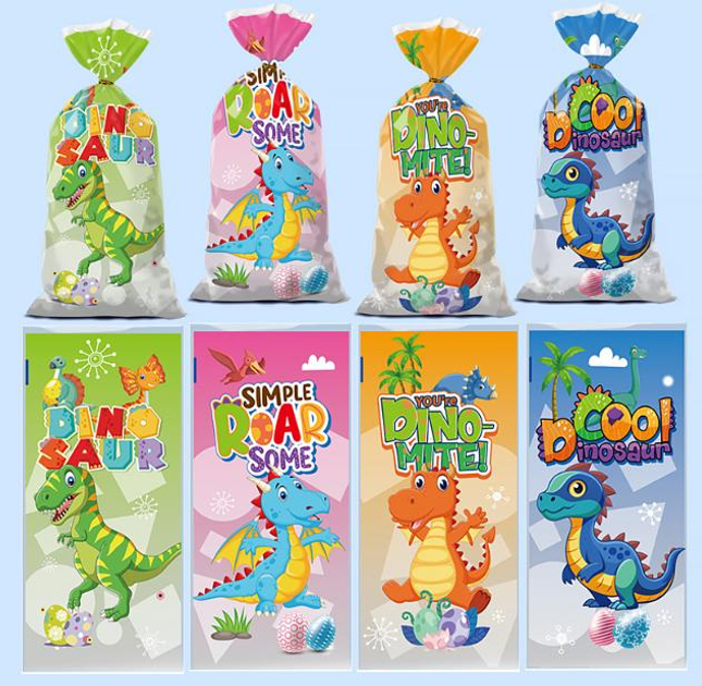 Пакеты ассорти подарочные с рисунком Динозавры Яркие для сладостей ...