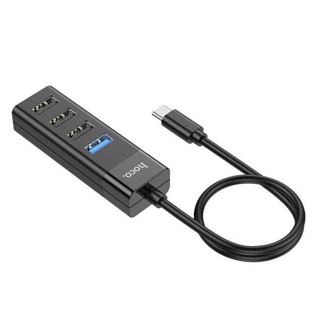 USB-концентратор Hoco HB25 Easy mix 4-in-1 converter(Type-C to USB3.0+USB2.0*3) Black - Фото 2 USB-концентратор Hoco HB25 Easy mix 4-in-1 converter(Type-C to USB3.0+USB2.0*3) Black - изображение 2