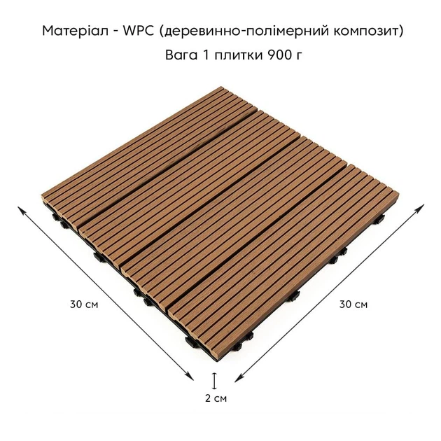 Композитная декинг-плитка WPC(древесно-полимерный материал) для пола садовый паркет-трап 30х30х2см Дерево - Фото 3 Композитная декинг-плитка WPC(древесно-полимерный материал) для пола садовый паркет-трап 30х30х2см Дерево - изображение 3