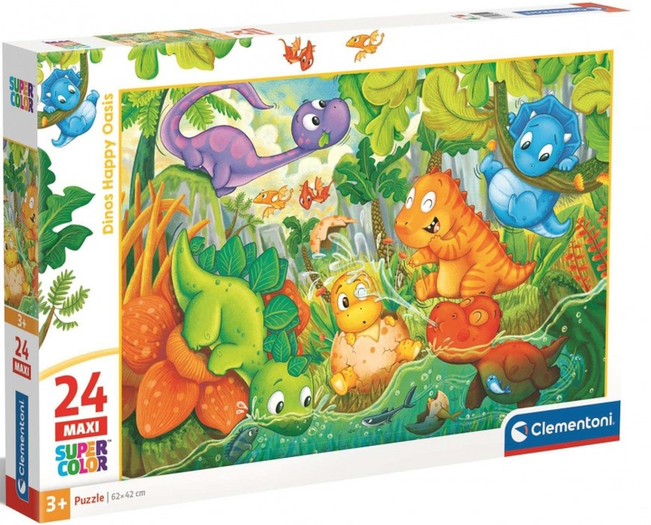 Puzzle Clementoni Maxi Super Kolor Dinos Happy Oasis 24 elementy (8005125285242) - obraz 1