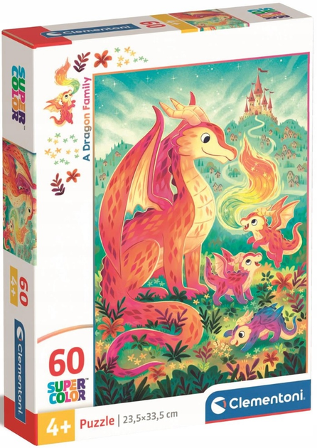 Puzzle Clementoni Super Kolor A Dragon Family 60 elementów (8005125266005) - obraz 1