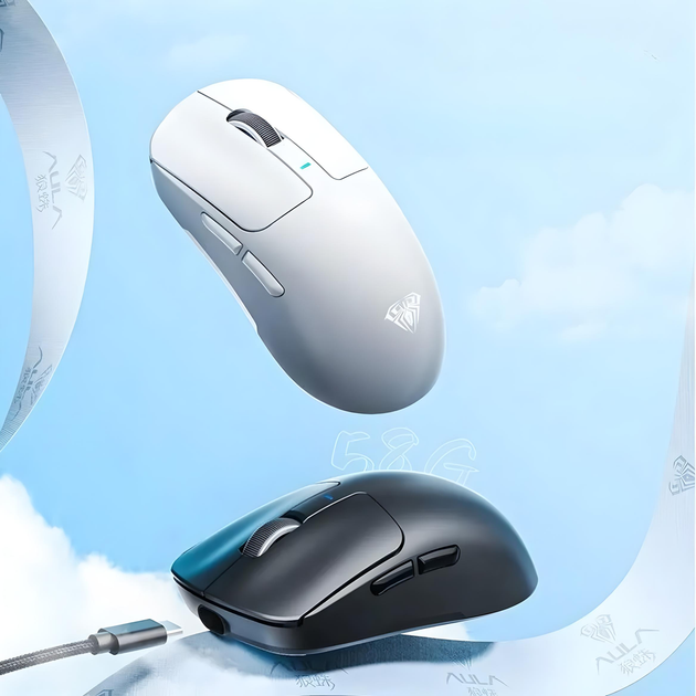 Ігрова Бездротова Bluetooth-міша AULA SC680, 3 режими, 2,4 ГГц, 26000DPI Біла - Фото 5 Ігрова Бездротова Bluetooth-міша AULA SC680, 3 режими, 2,4 ГГц, 26000DPI Біла - зображення 5