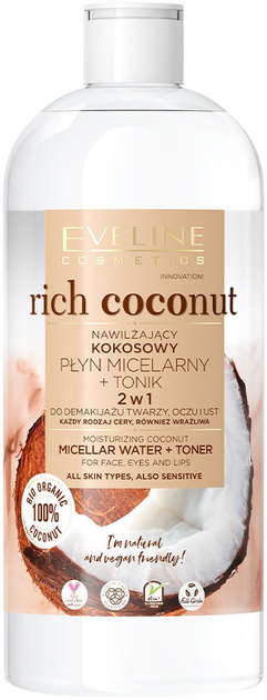 Міцелярна вода Eveline Rich Coconut 2в1 зволожуюча 500 мл (5903416026860) - зображення 1