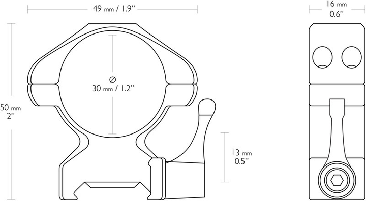 Кільця швидкознімні Hawke Precision Steel. d – 30 мм. High. Weaver/Picatinny (39860095) - зображення 2