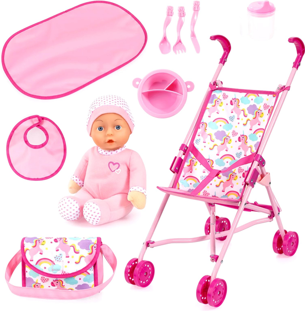 Lalka z wózkiem Bayer Dolls Umbrella Stroller Różowa (4003336417890) - obraz 1