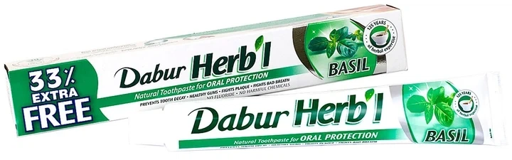 Зубная паста аюрведическая Базилик Dabur Herb'l, 100 г - Фото 1 Зубная паста аюрведическая Базилик Dabur Herb'l, 100 г - изображение 1