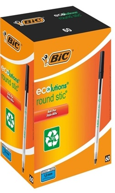 Набір кулькових ручок BIC Round Stic Ecolutions Чорні 60 шт (3086123256644) - зображення 1