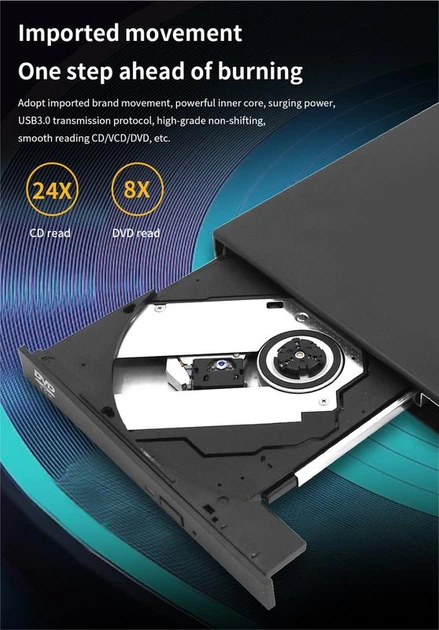 本/CD/DVD CD Зовнішній оптичний привод Grand-X DVD±R/RW портативний дисковод