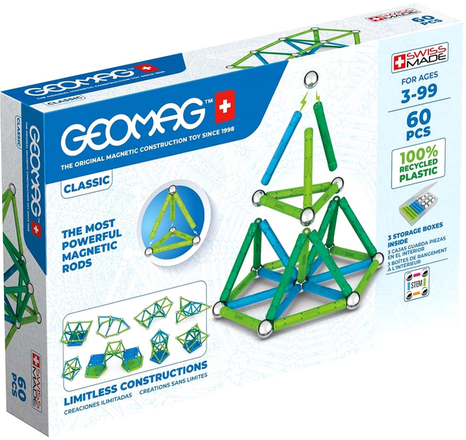 Конструктор магнітний Geomag Classic Recycled 60 деталей (0871772002727) - зображення 1