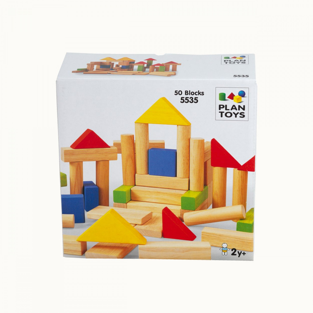 Klocki drewniane Plan toys Klocki kolorowe 50 elementów (8854740055354) - obraz 1