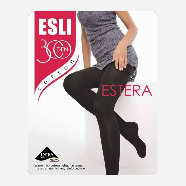 Колготы 300 Den женские теплые хлопковые Esli Estera 300 2 р Nero (4823121003233) 