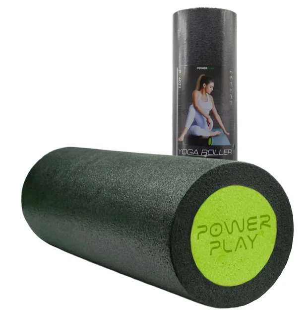Масажний ролик (роллер) гладкий PowerPlay 4021 Fitness Roller Чорно-зелений (30x15см.) - зображення 2
