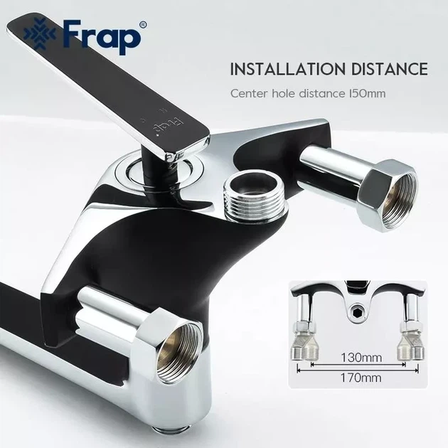 Душова система Frap F2457 Black/Chrome чорний/хром з латуні на три споживача з поворотним виливом-перемикачем (1037554) - зображення 4
