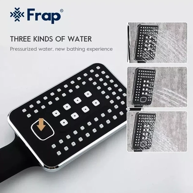 Душова система Frap F2457 Black/Chrome чорний/хром з латуні на три споживача з поворотним виливом-перемикачем (1037554) - зображення 8