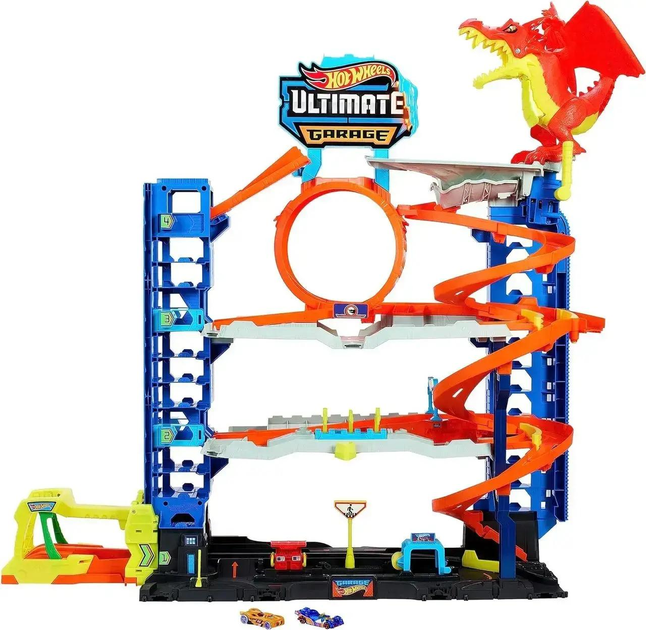 Четырехуровневый трек трасса Hot Wheels с машинками "Легендарный мега ...