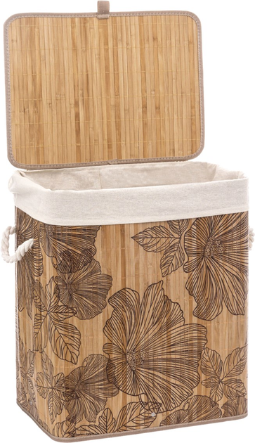 Кошик для білизни 5five Simply Smart Bamboo з квітковим мотивом 60 л Коричневий (3560231523992) - зображення 4