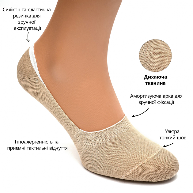 Набор из 5 пар бесшовных дышащих следов с силиконом ORGANIC cotton JILL ANTONY 38-40 - изображение 2