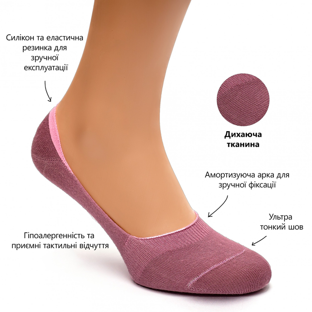 Набор из 5 пар бесшовных дышащих следов с силиконом ORGANIC cotton JILL ANTONY 38-40 - изображение 6