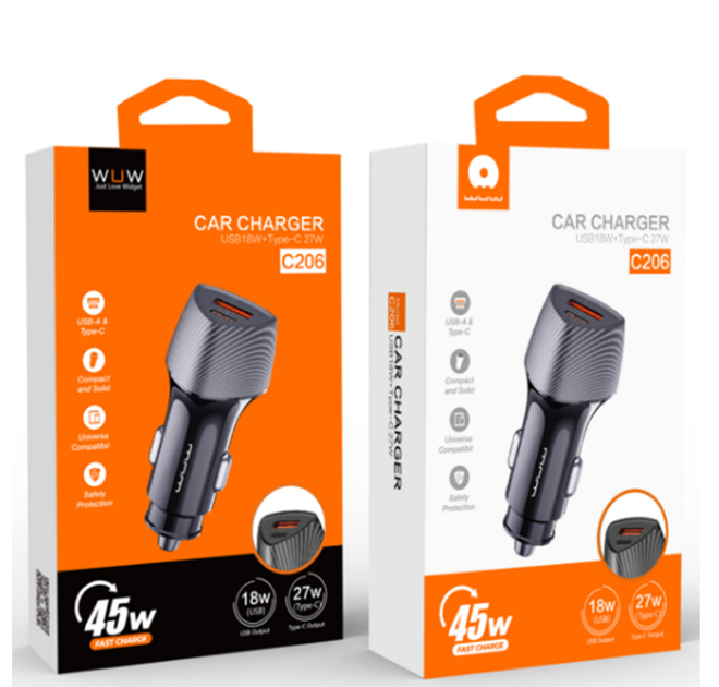 Автомобільний зарядний пристрій WUW-C206 PD20W+QC3.0 Grey (6972573333394) - изображение 2