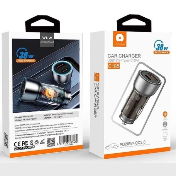 Автомобільний зарядний пристрій WUW-C185 PD20W+QC3.0 black (6972573335466) - изображение 2