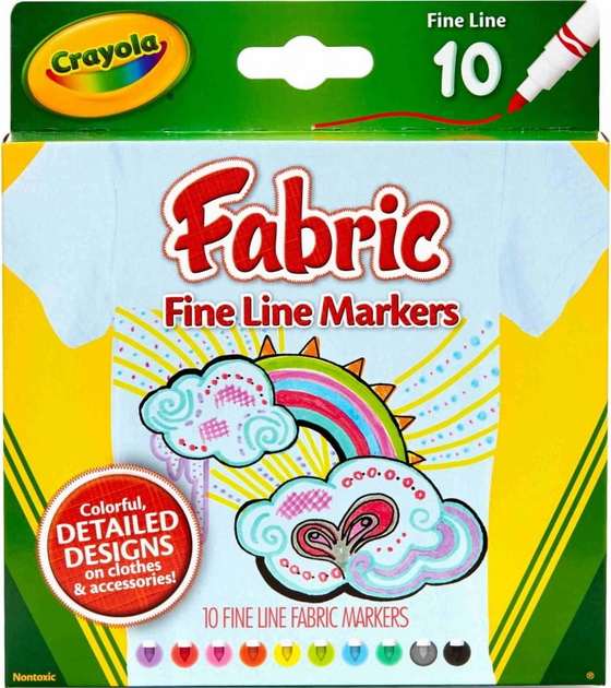 Flamastry do malowania na tkaninach Crayola Fine Line 10 kolorów 58-8633 (071662186333) - obraz 1