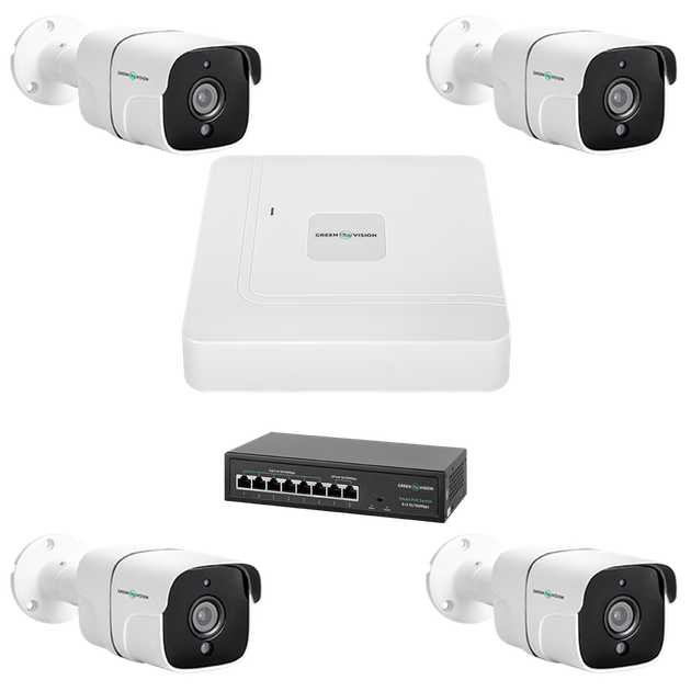 Комплект видеонаблюдения на 4 камеры GreenVision GV-IP-K-W75/04 5MP - Фото 1 Комплект видеонаблюдения на 4 камеры GreenVision GV-IP-K-W75/04 5MP - изображение 1