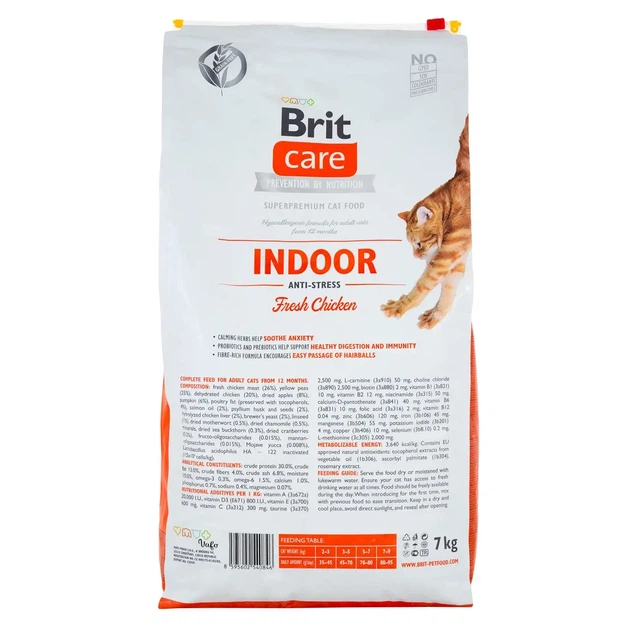 Сухой беззерновой корм для кошек живущих в помещении Brit Care Cat Grain Free Indoor Anti-stress с курицей 7 кг (171301/0846) - изображение 2