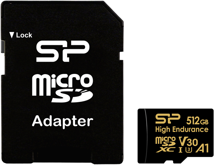 Карта пам'яті Silicon Power High Endurance microSDXC 512GB Class 10 UHS-I U3 A1 V30 + SD адаптер (SP512GBSTXDV3V1HSP) - зображення 2