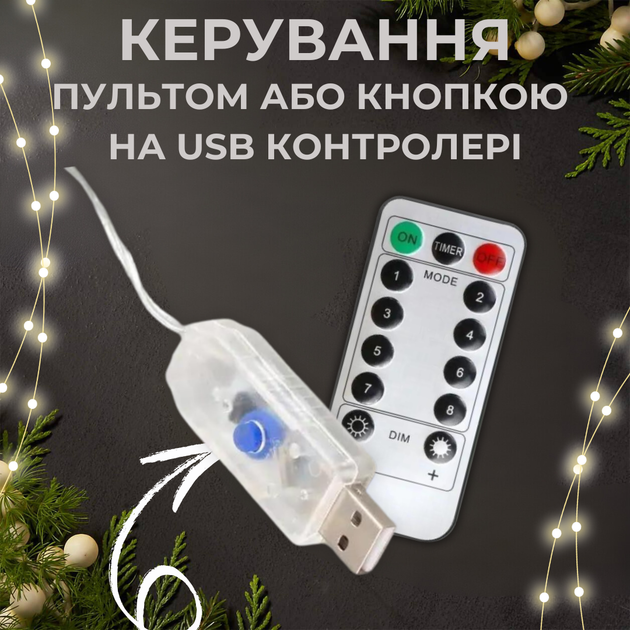 Гирлянда роса 10 метров гирлянды капля росы с режимами Niki Light 100 лед гирлянда юсб на пульте Мультиколор - изображение 2