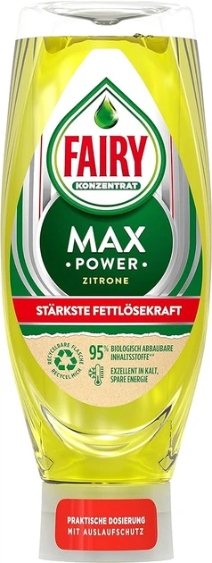 Суперконцентрований засіб 4X для миття посуду FAIRY Max Power Zitrone 370мл - Фото 1 Суперконцентрований засіб 4X для миття посуду FAIRY Max Power Zitrone 370мл - зображення 1