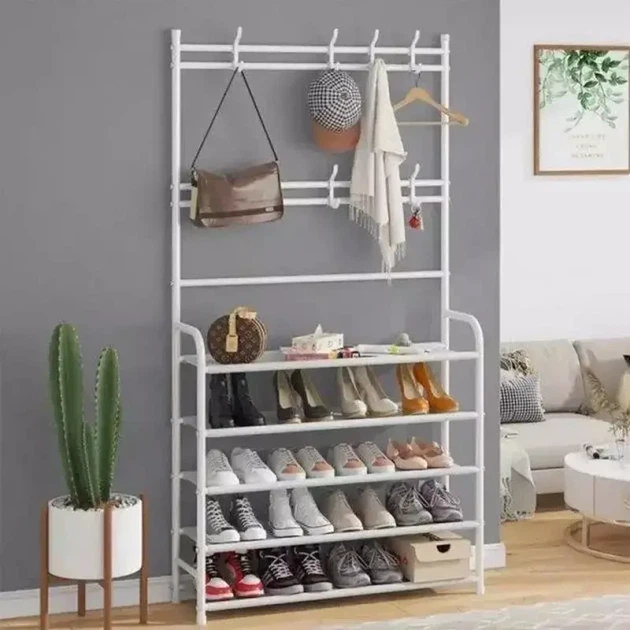 Універсальний вішак для одягу New simple floor clothes rack size 60X30X151 см Білий - Фото 2 Універсальний вішак для одягу New simple floor clothes rack size 60X30X151 см Білий - зображення 2