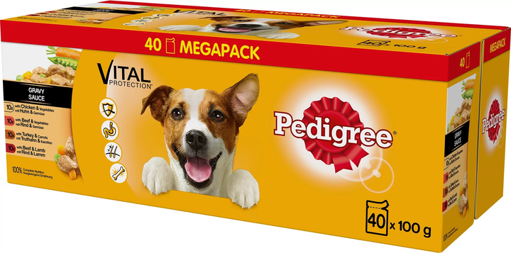 Mokra karma dla psów Pedigree Vital Protection Gravy mix smaków 40 szt x 100g (5900951267857) - obraz 1