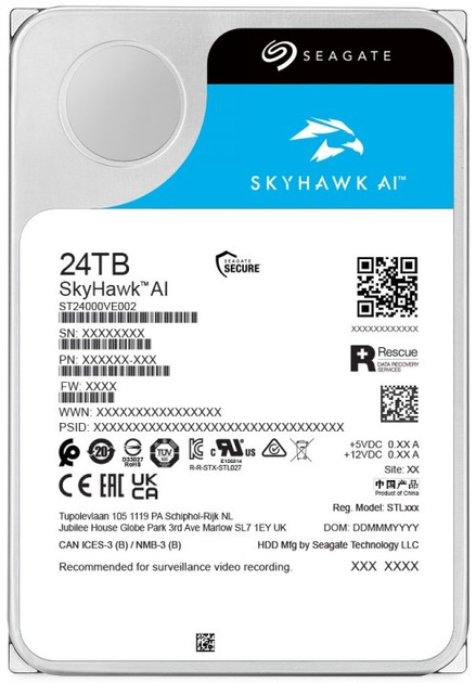 Dysk twardy Seagate SkyHawk Al 24TB  7200 obr./min 256 MB ST24000VE002 3.5" SATAIII - obraz 4
