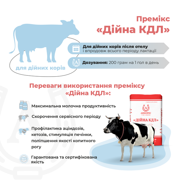 Премікс для дійних корів в період лактації «Дійна КДЛ» Ankores (25кг) - 25 кг - зображення 2