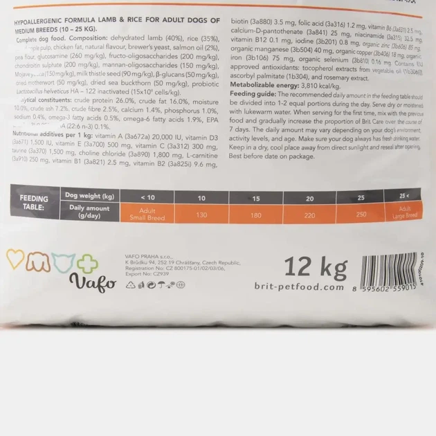 Сухой гипоаллергенный корм для взрослых собак средних пород Brit Care Dog Hypoallergenic Adult Medium Breed Lamb с ягненком 12 кг (172216) - изображение 5