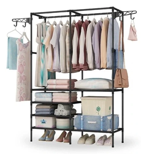 Підлогова стійка для одягу Simple Coat Rack Double Row з полицями 86×43×173 см, металева вішалка для одягу з 6 полицями, Чорна - зображення 3