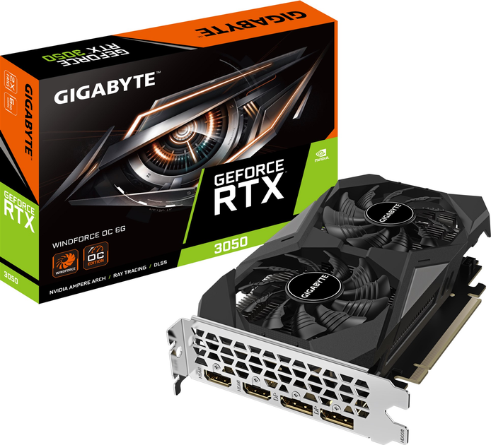 Видеокарта Gigabyte PCI-Ex GeForce RTX 3050 Windforce OC 6G 6GB GDDR6 (96bit) (1477/14000) (2 x HDMI, 2 x DisplayPort) (GV-N3050WF2OC-6GD) - изображение 5