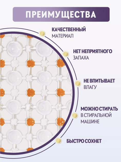 Килимок на дно ванної душу "Соти" проти ковзання на присосках захисний оранжевий - зображення 4