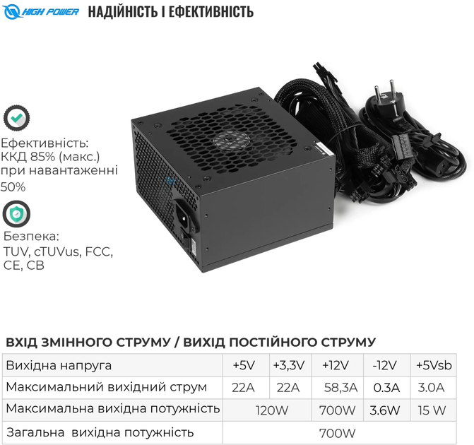 Блок питания HighPower 700W 80+ GOLD (HP1-J700GD-F12S) - изображение 3