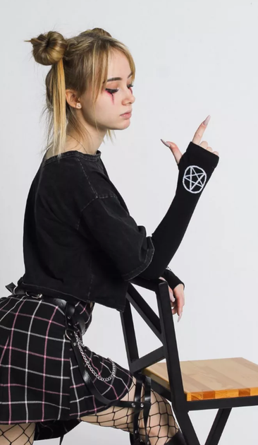Митенки нарукавники перчатки без пальцев длинные Pentagram Пентаграма в готическом стиле для вечеринок, косплея cosplay аниме черный (AN)21199 - Фото 1 Митенки нарукавники перчатки без пальцев длинные Pentagram Пентаграма в готическом стиле для вечеринок, косплея cosplay аниме черный (AN)21199 - изображение 1