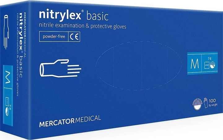 Перчатки нитриловые Mercator Medical Nitrylex Basic Неопудренные диагностические размер M 100 шт Синие (3.1006) - изображение 1