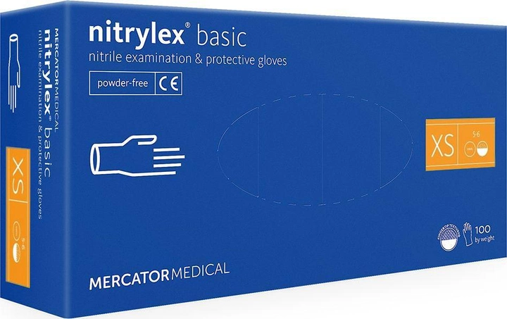 Перчатки нитриловые Mercator Medical Nitrylex Basic неопудренные размер XS 100 шт - 50 пар Синие (3.1004) - изображение 1