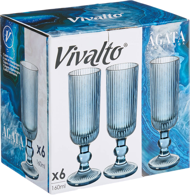 Kieliszki do szampana Vivalto Lines z ryflowanego szkła niebieskie 160 ml 6 szt (8430852849243) - obraz 5