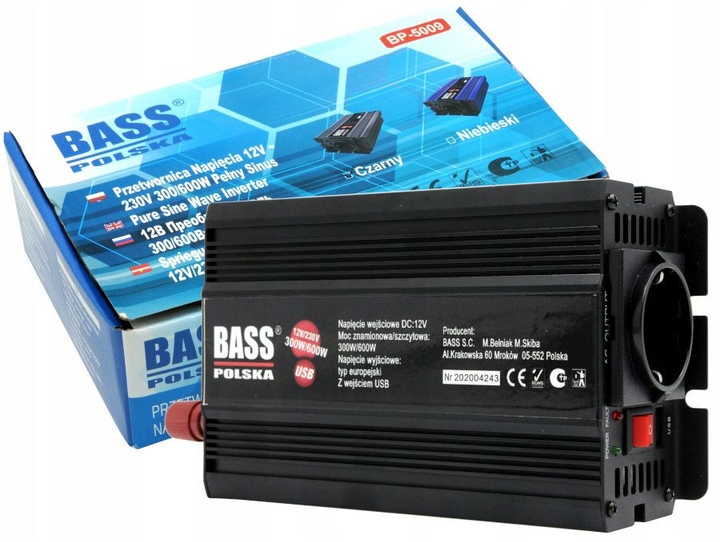 Przetwornica napięcia samochodowa Bass Polska 600 W 12 V pełny sinus (5902067616611) - obraz 4