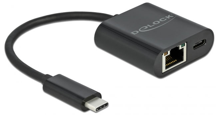 Adapter Delock USB Type-C to Gigabit LAN RJ45 PD Black (4043619666447) - obraz 1