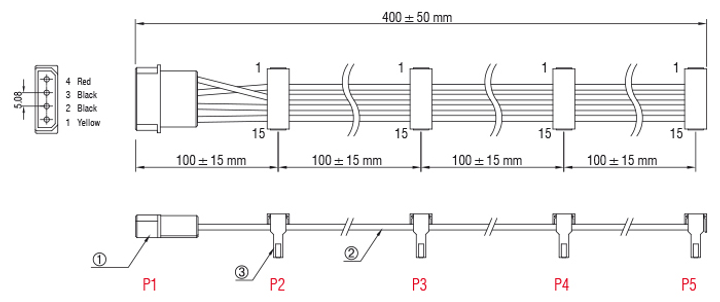 Кабель живлення Delock Cable Power Molex 4 pin plug > 4 x SATA 15 pin 40 cm (4043619601424) - зображення 2