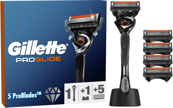 Maszynka do golenia dla mężczyzn Gillette Fusion ProGlide z 4 wymiennymi wkładami + stojak (8700216357227) - obraz 1