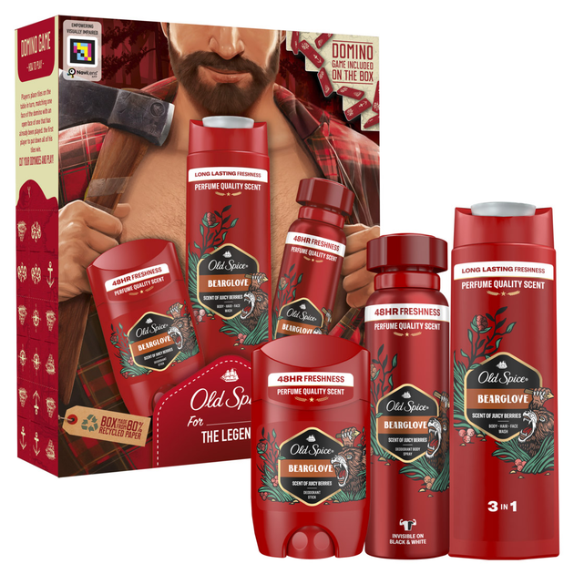 Zestaw upominkowy Old Spice Bearglove Lumberjack Dezodorant w sprayu 150 ml + Dezodorant w sztyfcie 50 ml + Żel pod prysznic 250 ml (8700216571326) - obraz 1